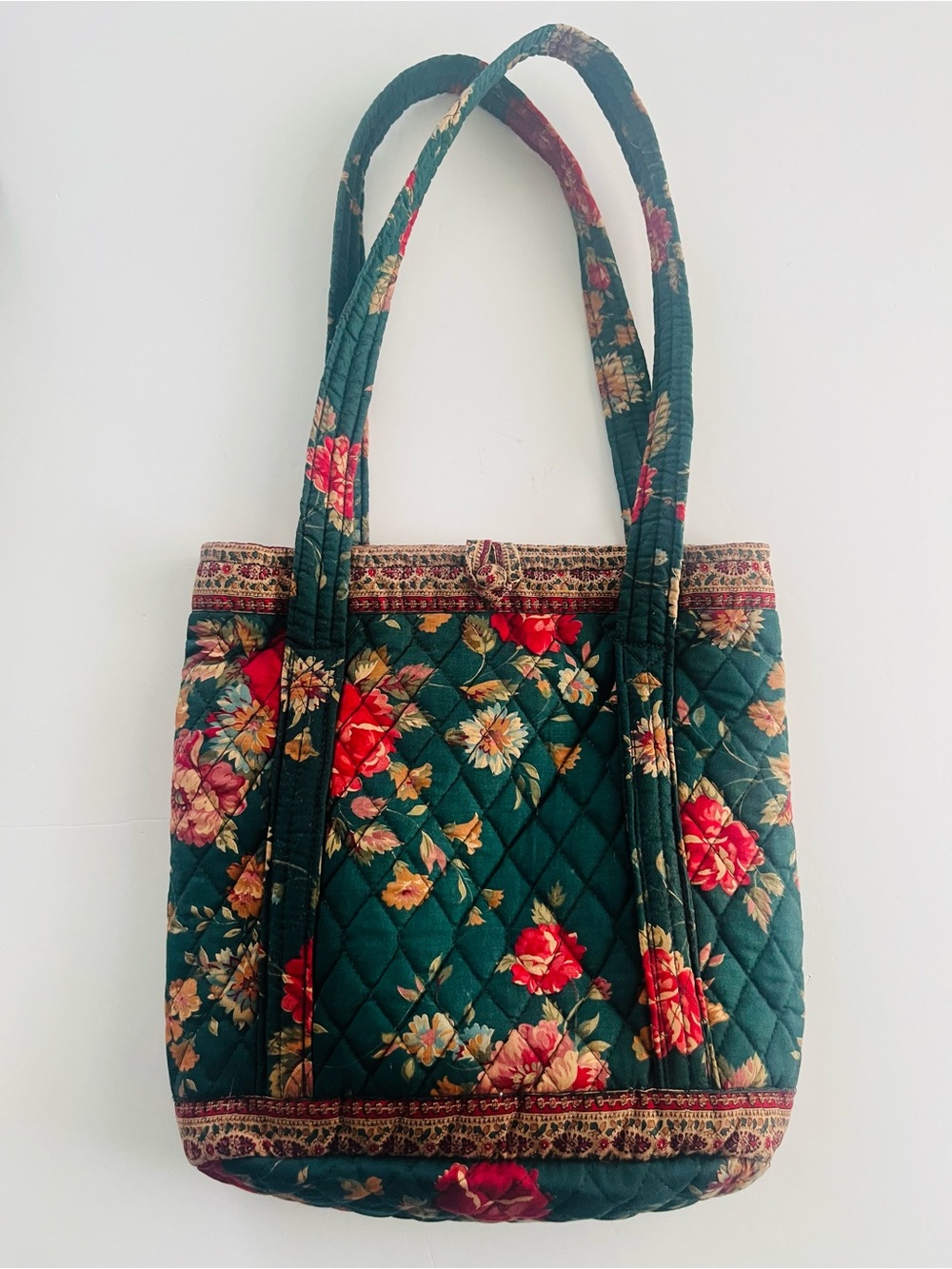 Vera Bradley Vintage 1987 Greenbriar Floral Quilted Tote Green Pink